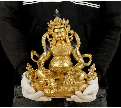 31CM Large Consecrate buddha statue # Nepal Tibetan Buddhism Yellow Jambhala fortune god Buddha Gold-plated brass statue HOME