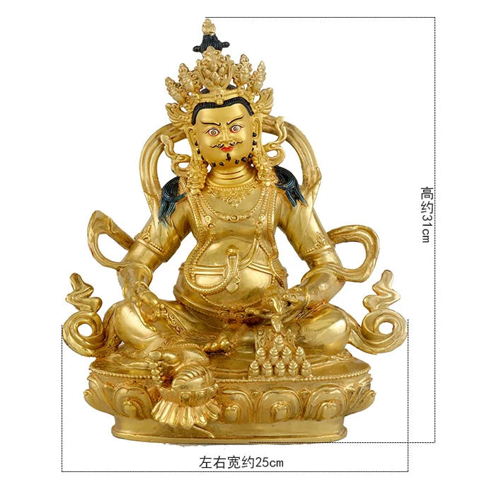 31CM Large Consecrate buddha statue # Nepal Tibetan Buddhism Yellow Jambhala fortune god Buddha Gold-plated brass statue HOME