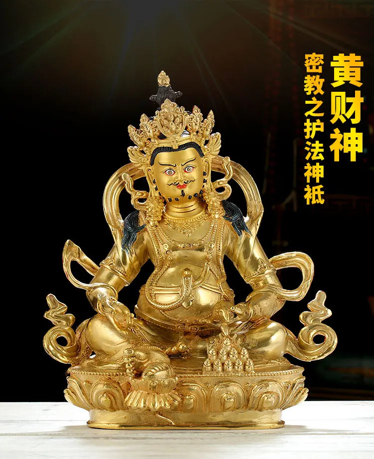 31CM Large Consecrate buddha statue # Nepal Tibetan Buddhism Yellow Jambhala fortune god Buddha Gold-plated brass statue HOME