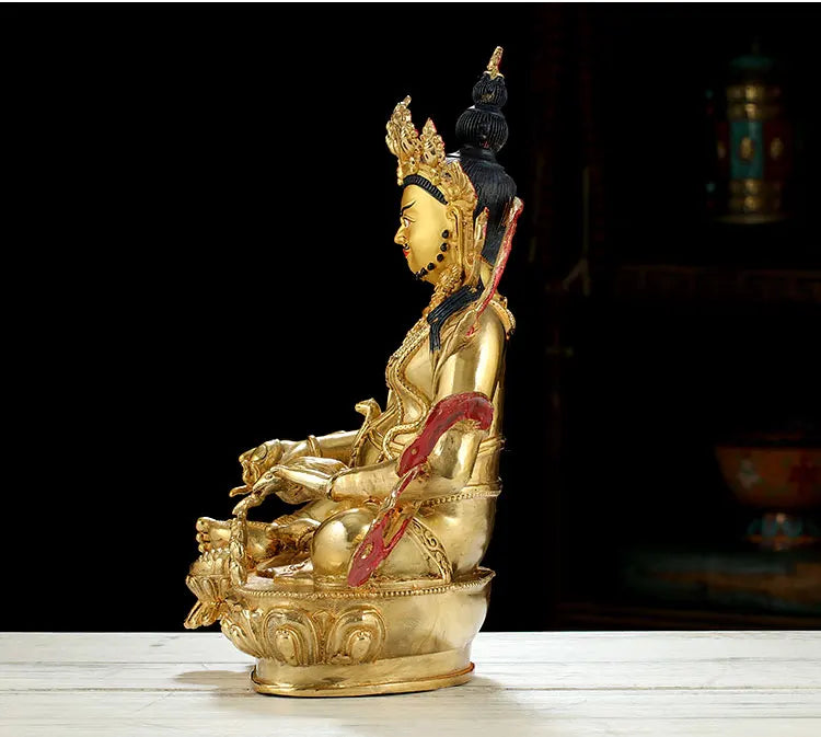 31CM Large Consecrate buddha statue # Nepal Tibetan Buddhism Yellow Jambhala fortune god Buddha Gold-plated brass statue HOME