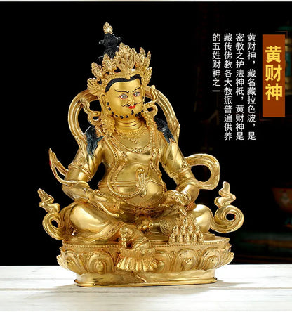 31CM Large Consecrate buddha statue # Nepal Tibetan Buddhism Yellow Jambhala fortune god Buddha Gold-plated brass statue HOME