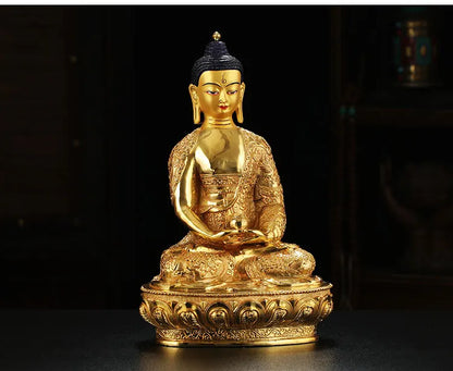 31CM Large wholesale buddha statue # Nepal Tibetan Buddhism Amitabha Amitayus Buddha Gold-plated brass statue HOME Talisman