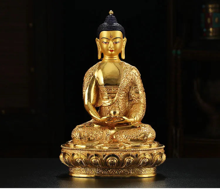 31CM Large wholesale buddha statue # Nepal Tibetan Buddhism Amitabha Amitayus Buddha Gold-plated brass statue HOME Talisman