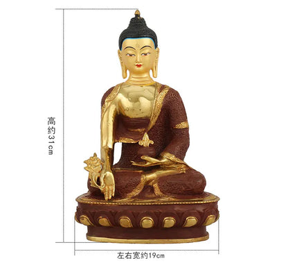 31CM Large wholesale buddha statue # Tibetan Buddhism Phra Kring the Medicine Buddha Gold-plated brass statue HOME Talisman