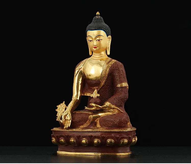 31CM Large wholesale buddha statue # Tibetan Buddhism Phra Kring the Medicine Buddha Gold-plated brass statue HOME Talisman