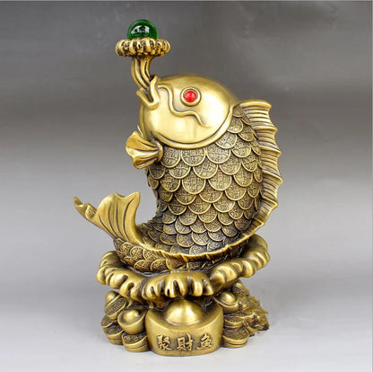 31CM large - Company SHOP Store home efficacious Mascot -thriving business Money drawing GOLD fish  FENG SHUI BRASS statue