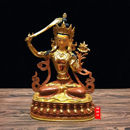 31CM large -GOOD---Buddhist Buddhism home family efficacious Protection brass Bodhisattva Manjusri Gold-plated Buddha  statue