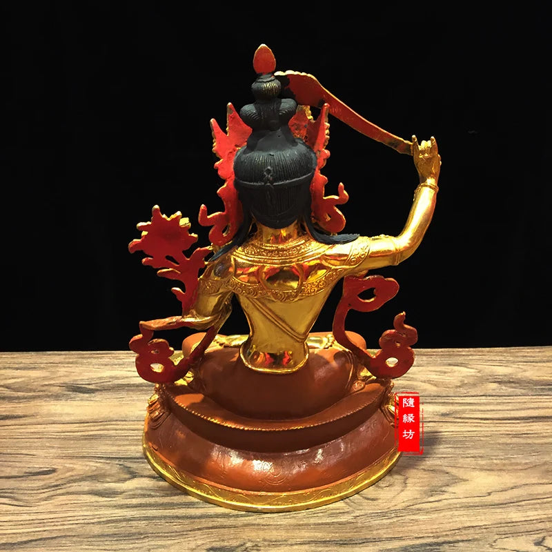 31CM large -GOOD---Buddhist Buddhism home family efficacious Protection brass Bodhisattva Manjusri Gold-plated Buddha  statue