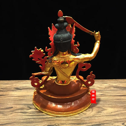 31CM large -GOOD---Buddhist Buddhism home family efficacious Protection brass Bodhisattva Manjusri Gold-plated Buddha  statue