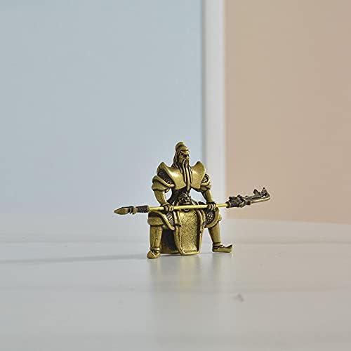 Retro Brass Mini Guangong Statue Desktop Small Copper Ornaments God of Wealth Guan Yu Long Horizontal Sword Guan Gong Figurines