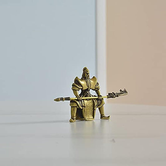 Retro Brass Mini Guangong Statue Desktop Small Copper Ornaments God of Wealth Guan Yu Long Horizontal Sword Guan Gong Figurines
