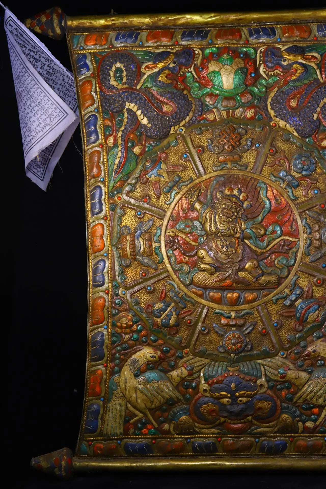 31 "مجموعة معبد التبتية القديمة البرونزية تتبع التنين اللعب الخرز Vajra Bodhisattva Thangka Yuncheng شنق الشاشة قاعة العبادة