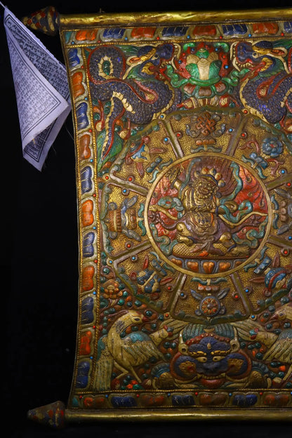 31 "مجموعة معبد التبتية القديمة البرونزية تتبع التنين اللعب الخرز Vajra Bodhisattva Thangka Yuncheng شنق الشاشة قاعة العبادة
