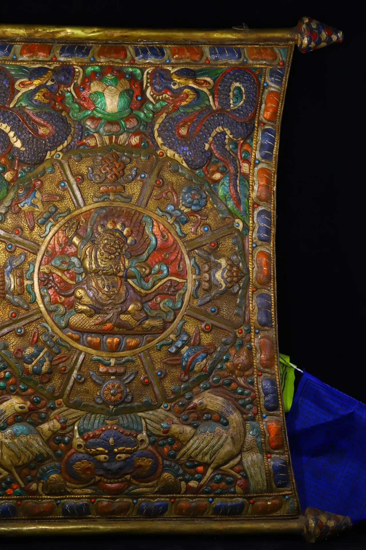 31 "مجموعة معبد التبتية القديمة البرونزية تتبع التنين اللعب الخرز Vajra Bodhisattva Thangka Yuncheng شنق الشاشة قاعة العبادة