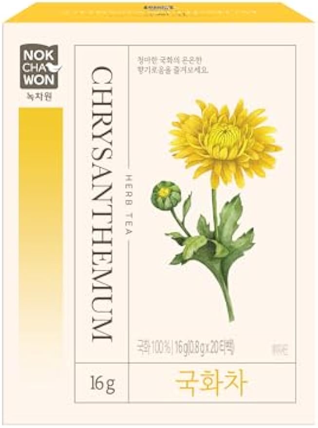 [Nokchawon] Chrysanthemum Tea, Caffeine Free, Premium Pure Herbal Tea, Zero Calories Korean Tea, 20 Count Tea Bags, 0.56oz(16g)