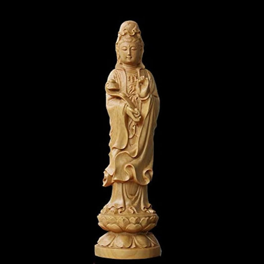 ZAMTAC Mini Boxwood carvings Home Decoration Wood Carving Statue a Buddism Guanyin Bodhisattva Kwan-yin Home Furnishing Ornament