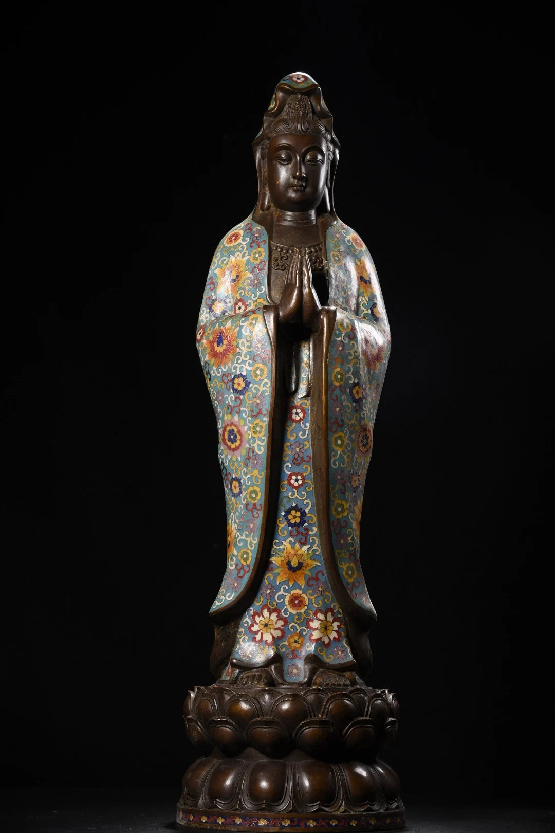 32"Tibetan Temple Collection Old Bronze Cloisonn Enamel Guanyin Bodhisattva Station Buddha Lotus Terrace Worship Hall Town house
