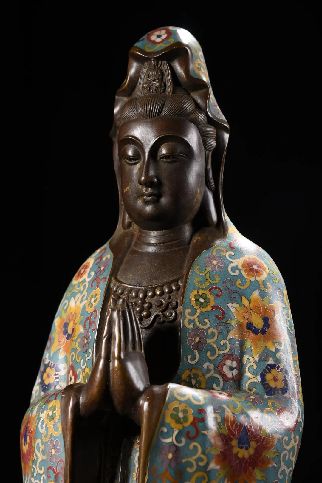 32"Tibetan Temple Collection Old Bronze Cloisonn Enamel Guanyin Bodhisattva Station Buddha Lotus Terrace Worship Hall Town house