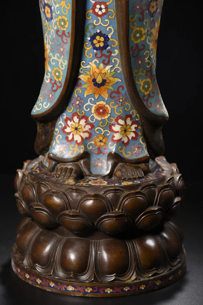 32"Tibetan Temple Collection Old Bronze Cloisonn Enamel Guanyin Bodhisattva Station Buddha Lotus Terrace Worship Hall Town house