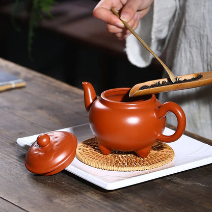 325ml High-end Yixing Purple Clay Teapot Famous Handmade Three-legged Tripod Tea Pot Kettle Chinese Zisha Tea Set Collection