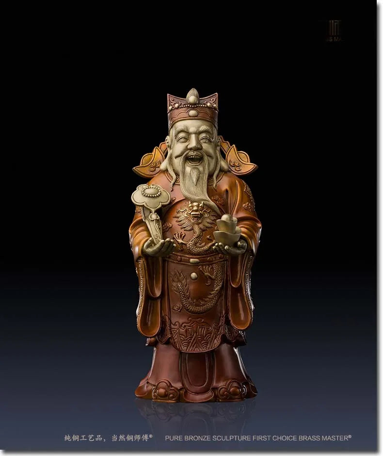 32CM Large Global Limited Edition thriving business Good luck CAI SHEN God of wealth brass Sculpture home office Ornament gift