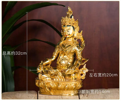 32CM Large HOME Family efficacious Protection bring wealth fortune gilding Yellow Jambhala fortune god Buddha Mantra statue