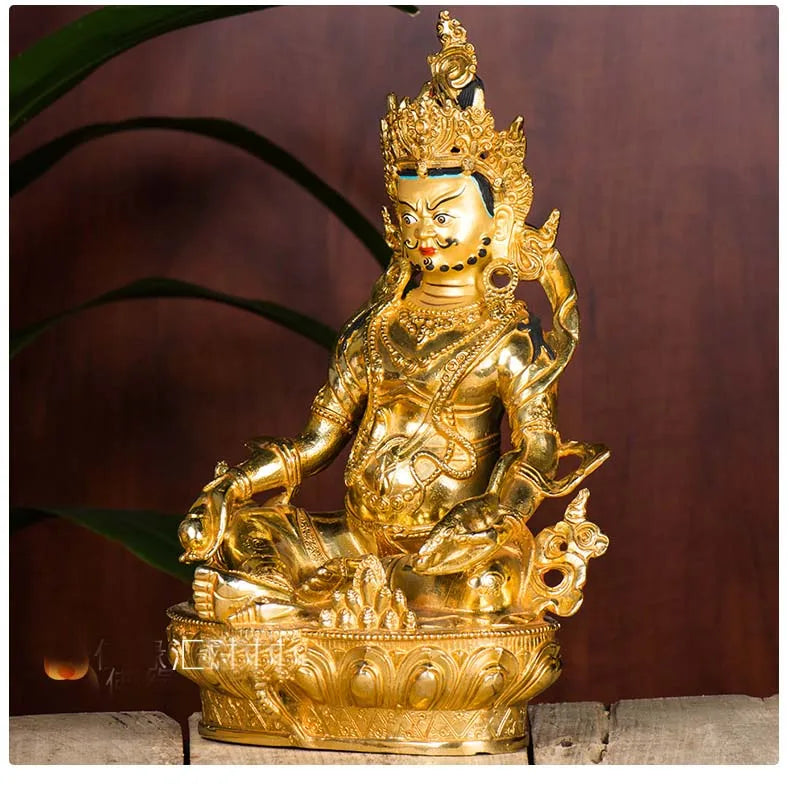 32CM Large HOME Family efficacious Protection bring wealth fortune gilding Yellow Jambhala fortune god Buddha Mantra statue