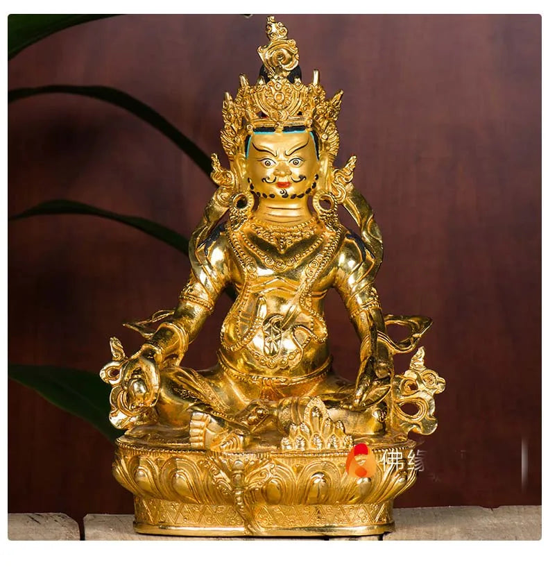 32CM Large HOME Family efficacious Protection bring wealth fortune gilding Yellow Jambhala fortune god Buddha Mantra statue