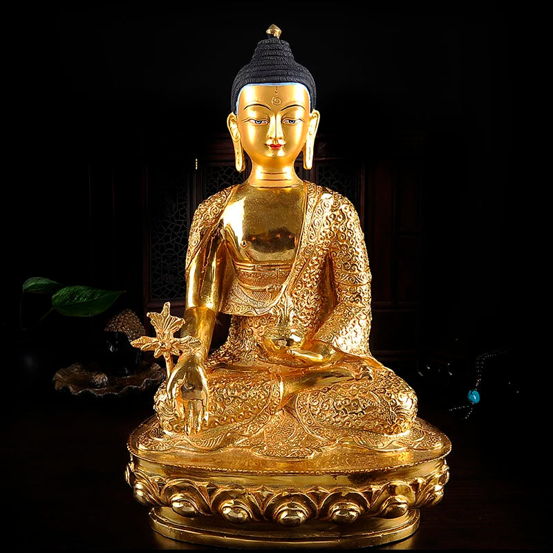 32cm LARGE # GOOD # Buddhist Buddhism efficacious Safety Protection Tibet Nepal Gold-plated Sakyamuni brass Buddha statue