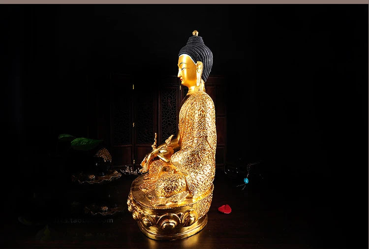 32cm LARGE # GOOD # Buddhist Buddhism efficacious Safety Protection Tibet Nepal Gold-plated Sakyamuni brass Buddha statue