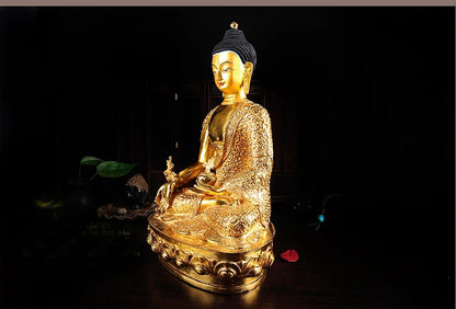 32cm LARGE # GOOD # Buddhist Buddhism efficacious Safety Protection Tibet Nepal Gold-plated Sakyamuni brass Buddha statue