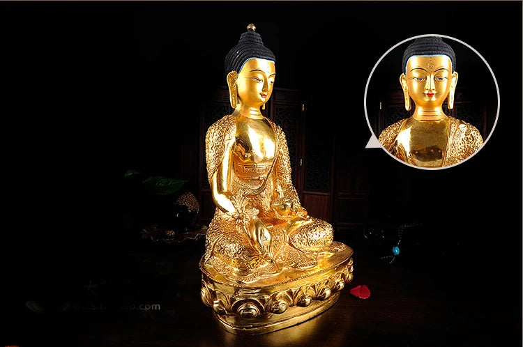 32cm LARGE # GOOD # Buddhist Buddhism efficacious Safety Protection Tibet Nepal Gold-plated Sakyamuni brass Buddha statue