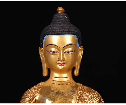 32cm LARGE # GOOD # Buddhist disciple efficacious Safety Protection Tibet Nepal Gold-plated Sakyamuni brass Buddha statue