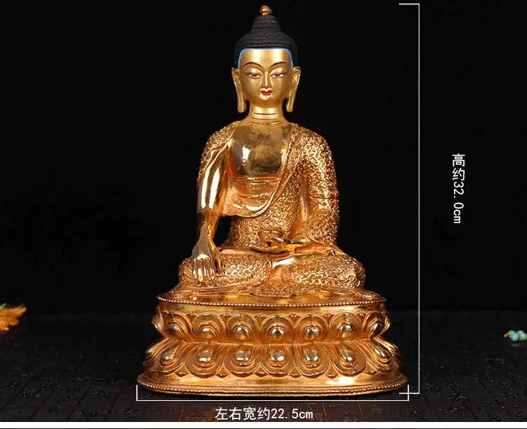 32cm LARGE # GOOD # Buddhist disciple efficacious Safety Protection Tibet Nepal Gold-plated Sakyamuni brass Buddha statue