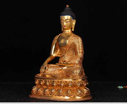 32cm LARGE # GOOD # Buddhist disciple efficacious Safety Protection Tibet Nepal Gold-plated Sakyamuni brass Buddha statue