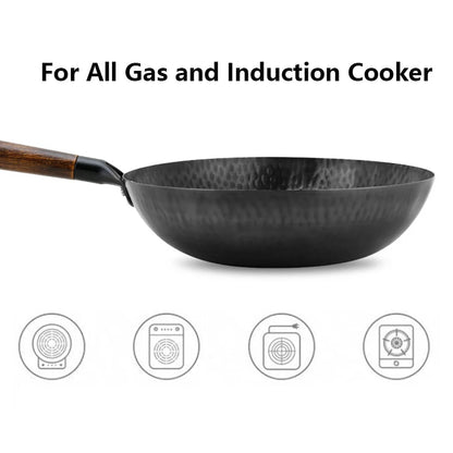 32cm Non Stick Iron Wok Flat Bottom Cooking Pan without Lid Stir Fry Skillet for All Stoves Kitchen Accessories
