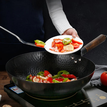 32cm Non Stick Iron Wok Flat Bottom Cooking Pan without Lid Stir Fry Skillet for All Stoves Kitchen Accessories