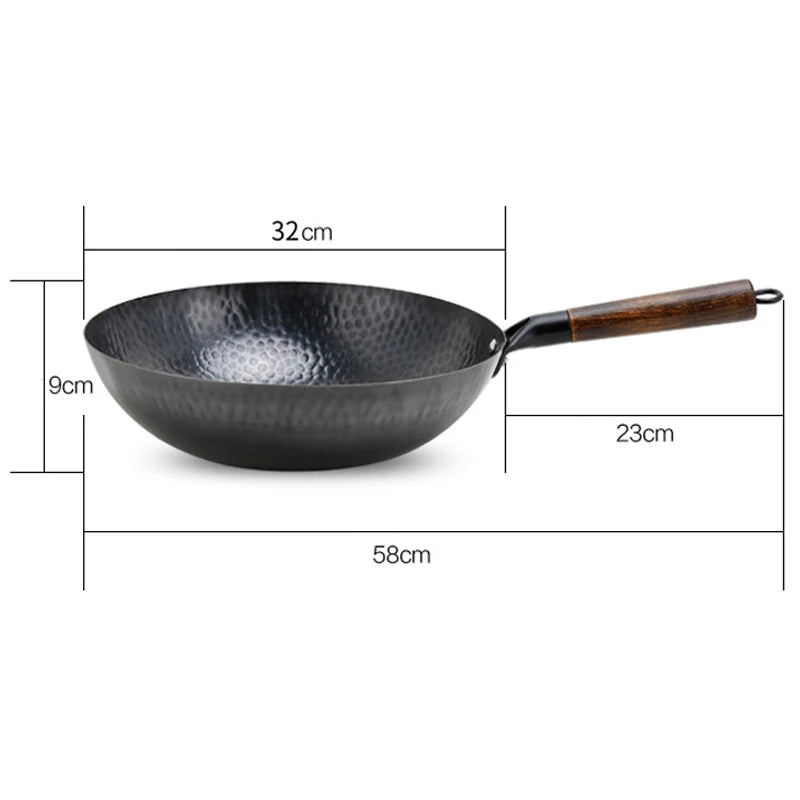 32cm Non Stick Iron Wok Flat Bottom Cooking Pan without Lid Stir Fry Skillet for All Stoves Kitchen Accessories