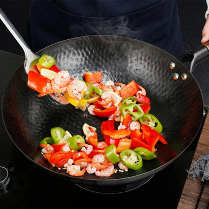 32cm Non Stick Iron Wok Flat Bottom Cooking Pan without Lid Stir Fry Skillet for All Stoves Kitchen Accessories