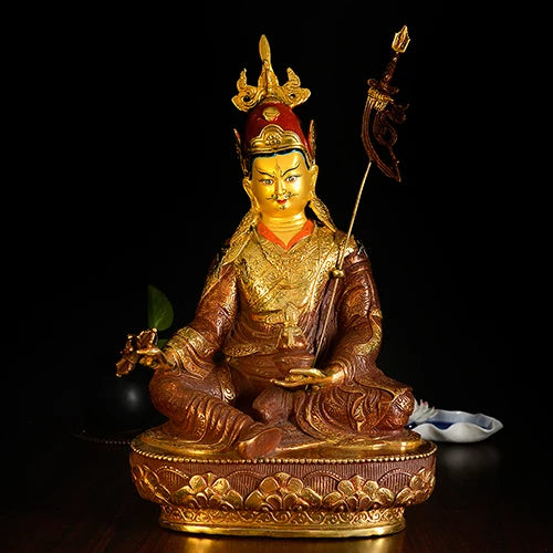 32cm TALL# GOOD # bless Safety Health Talisman #efficacious Protection Gold-plated Padmasambhava Guru Rinpoche Buddha statue