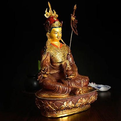 32cm TALL# GOOD # bless Safety Health Talisman #efficacious Protection Gold-plated Padmasambhava Guru Rinpoche Buddha statue