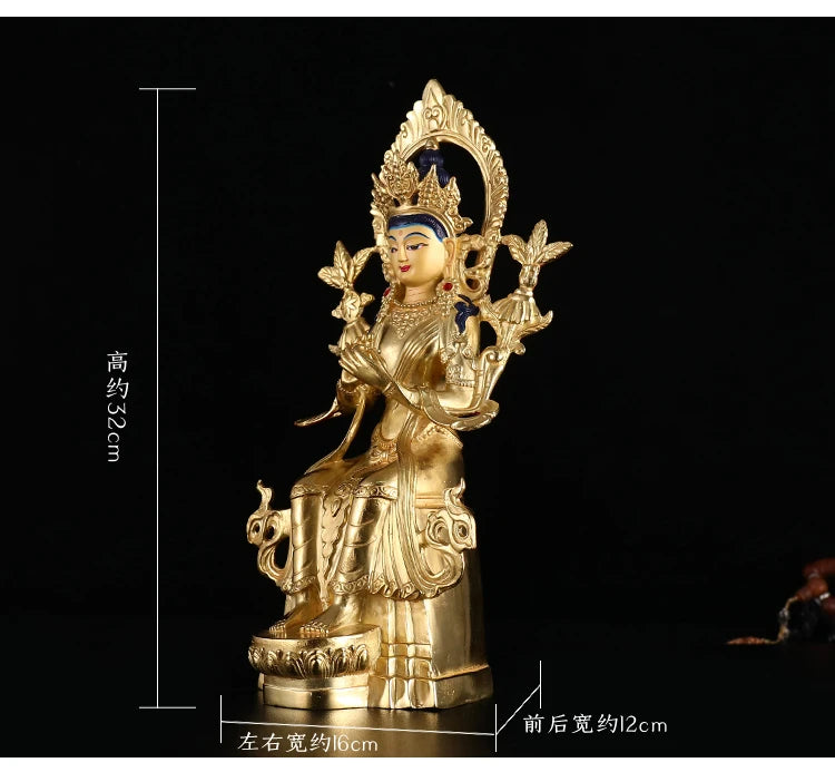 32cm TALL## bless Safety Health Talisman # Tibet efficacious Protection Nepal Gold-plated Maitreya Chamba Buddha statue