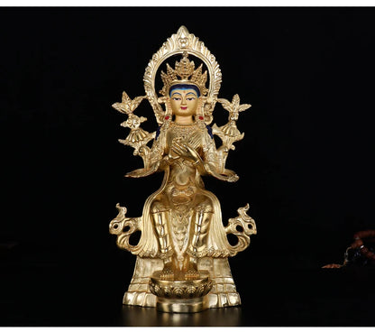 32cm TALL## bless Safety Health Talisman # Tibet efficacious Protection Nepal Gold-plated Maitreya Chamba Buddha statue