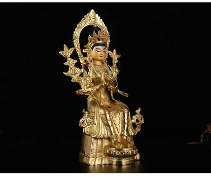 32cm TALL## bless Safety Health Talisman # Tibet efficacious Protection Nepal Gold-plated Maitreya Chamba Buddha statue