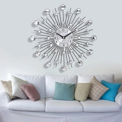33 cm European style fashion creative wall clock crystal silver iron wall clock personality art decoration living room bedroom