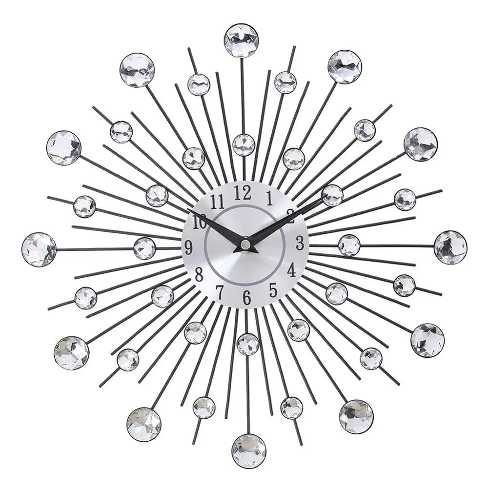 33 cm European style fashion creative wall clock crystal silver iron wall clock personality art decoration living room bedroom