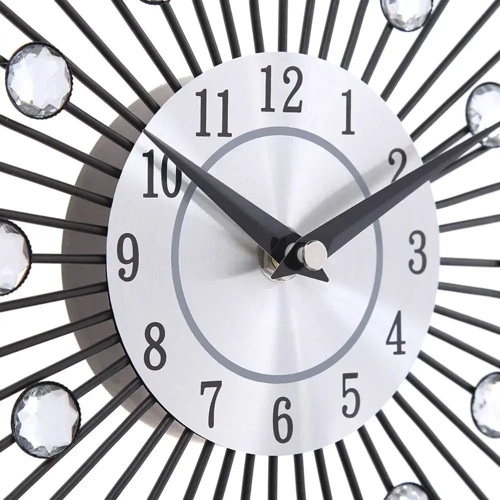 33 cm European style fashion creative wall clock crystal silver iron wall clock personality art decoration living room bedroom