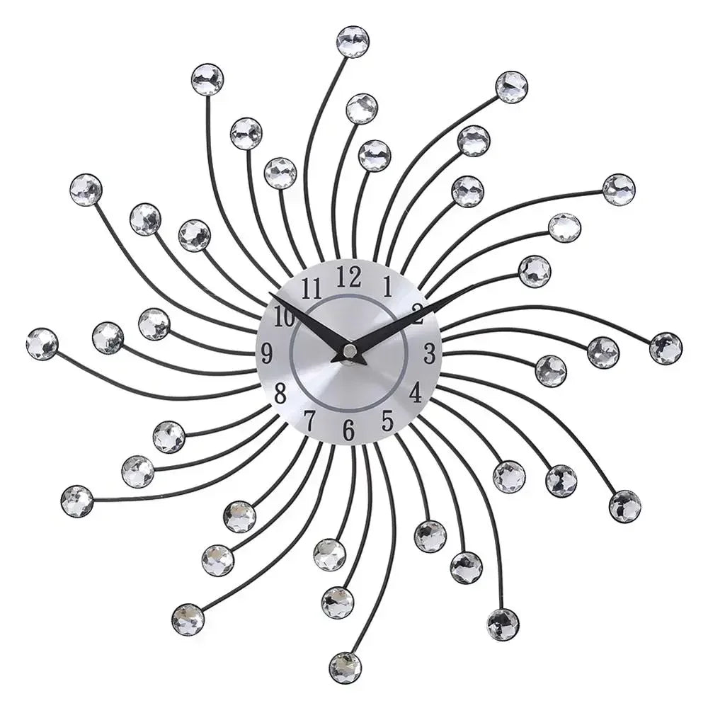 33 cm European style fashion creative wall clock crystal silver iron wall clock personality art decoration living room bedroom