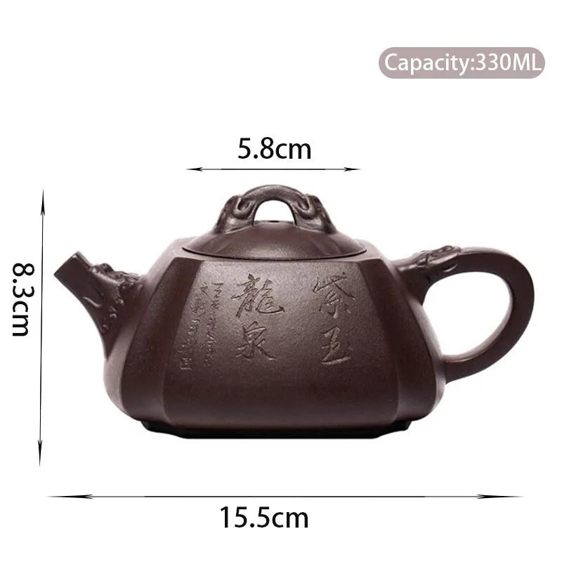 330ml Chinese Yixing Purple Clay Teapots Master Hand Carved Square Tea Pot Raw Ore Purple Mud Kettle Handmade Zisha Tea Set