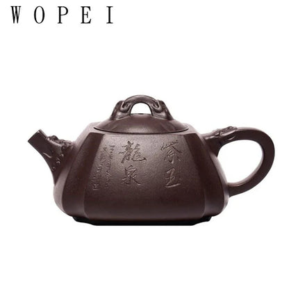 330ml Yixing Purple Clay Teapot Master Hand Carved Square Tea Pot Raw Ore Purple Mud Kettle Authentic Handmade Zisha Tea Set